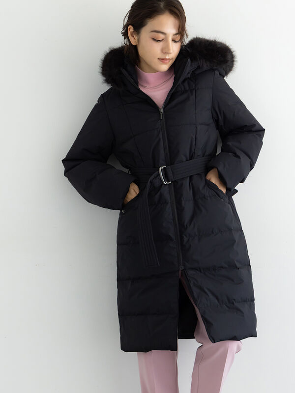 セール】 【宮本茉由着用】フードロングダウンコート（ブラック