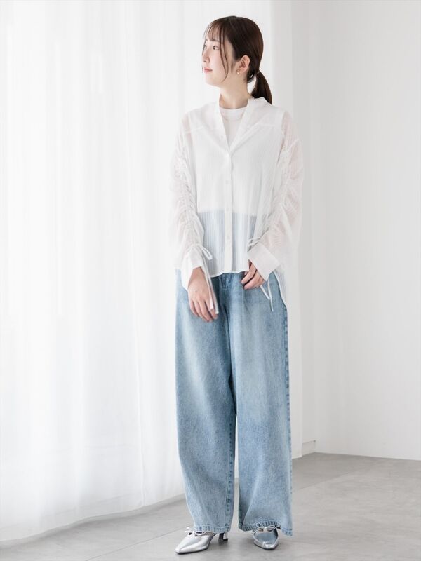 セール】 ウエストリボンタックワイドデニムパンツ《2025spring