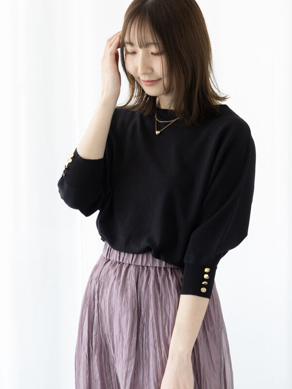 セール】 袖口釦5分袖ドルマンニット（グレー/チャコールグレー