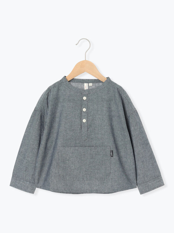 セール】 ダンガリースタンドカラーシャツ（ブルー/ネイビー/トップス