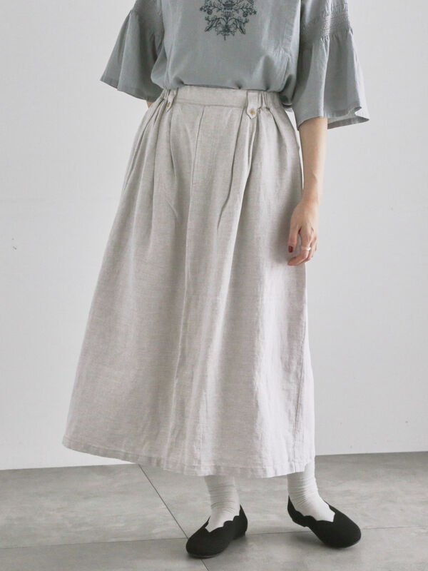 セール】 綿麻シャンブレーナロースカート（チャコールグレー/キナリ