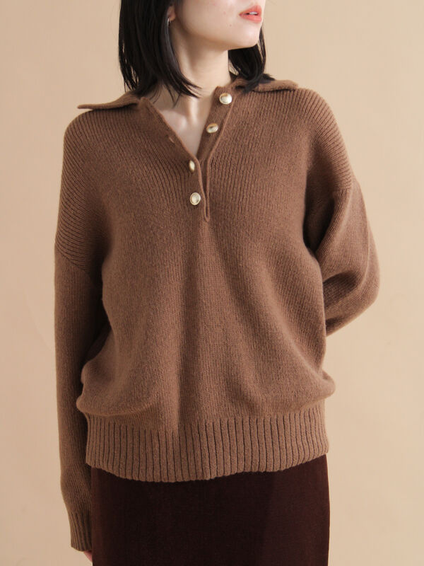 セール】 モヘヤライク衿付ニットプルオーバー（チャコールグレー