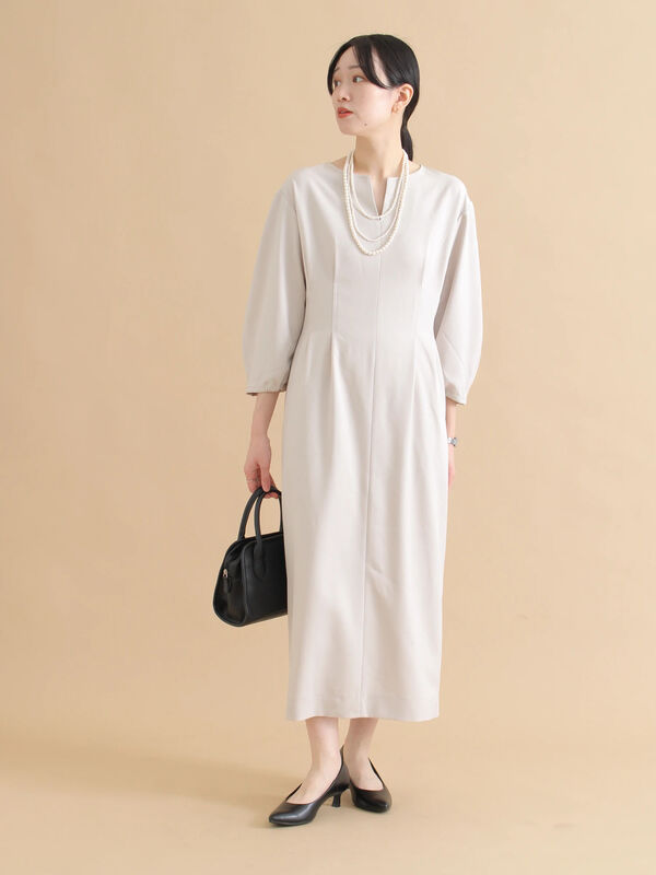 セール】 タックワンピース（ブラック/ライトベージュ/ワンピース