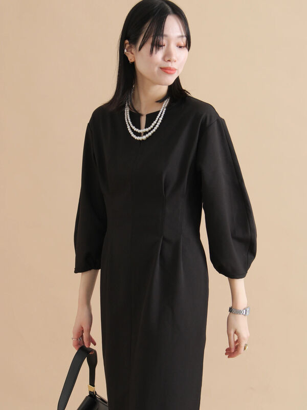 セール】 タックワンピース（ブラック/ライトベージュ/ワンピース