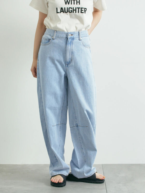 セール】 デニムバレルパンツ（ブラック/サックスブルー/ボトムス