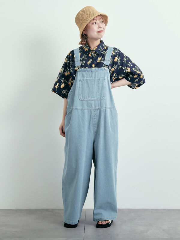 セール】 デニム/カツラギサロペット（ブラウン/サックスブルー/ブルー