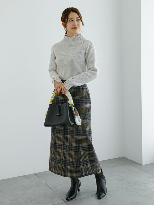 ウールチェックロングタイトスカート（ボトムス/スカート）【セール