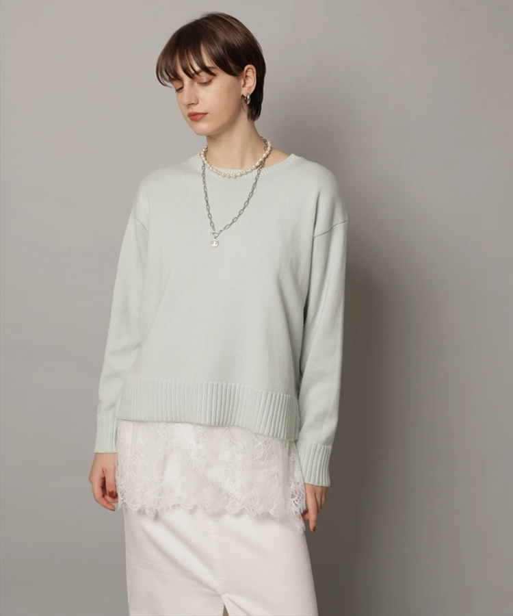 レースキャミ付きスプリングカラー綿カシプルオーバー | ニット