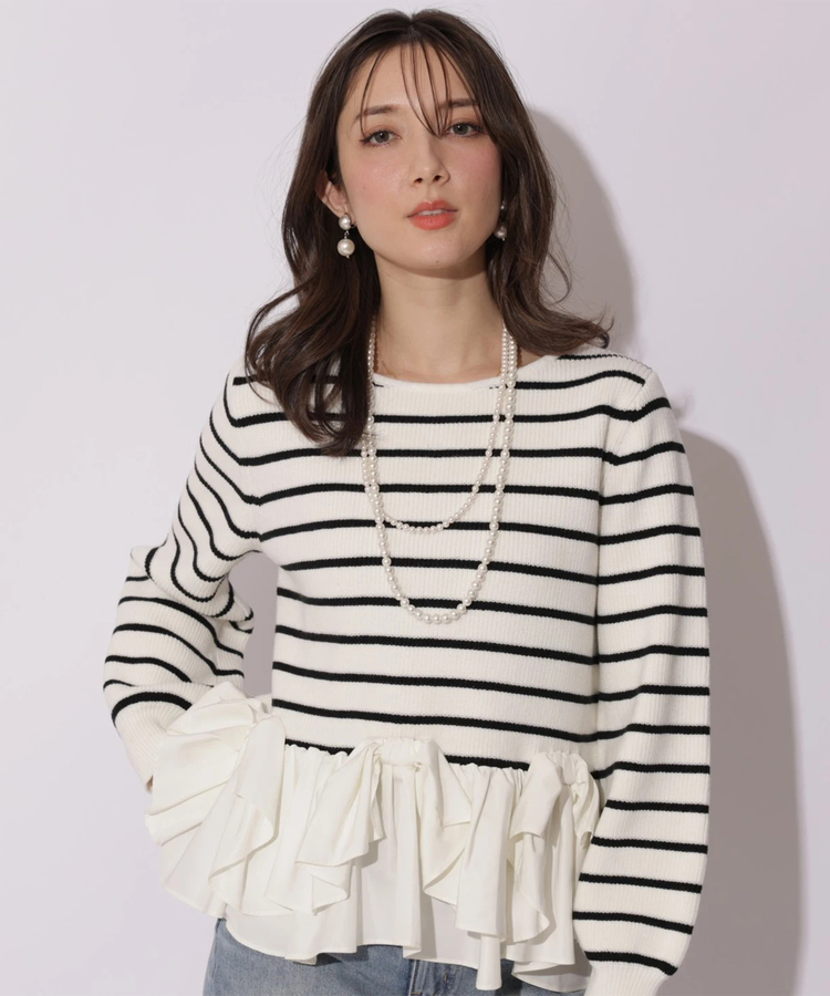 リボンフリルヘムショートニット | ニット | Apuweiser-riche