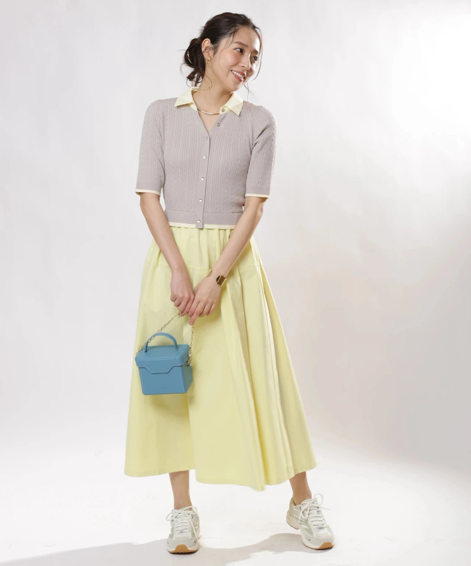 5分袖スキッパーケーブルドッキングワンピース | ワンピース