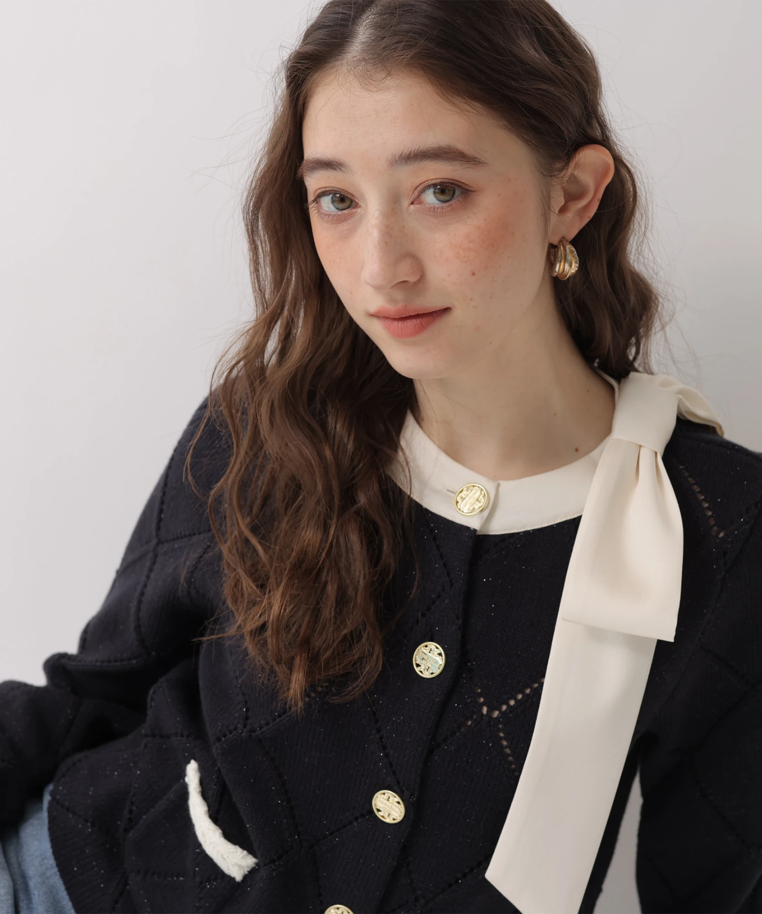 Arpege story限定】〈MARIEBELLEコラボ〉Ribbon Shiny Knit Jacket