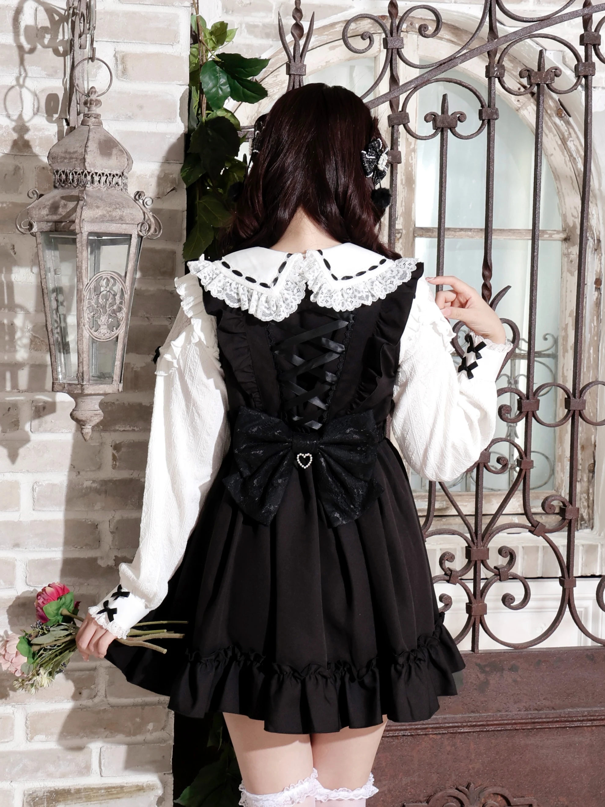 バックレースアップドレッシージャンパースカート（ミニワンピース