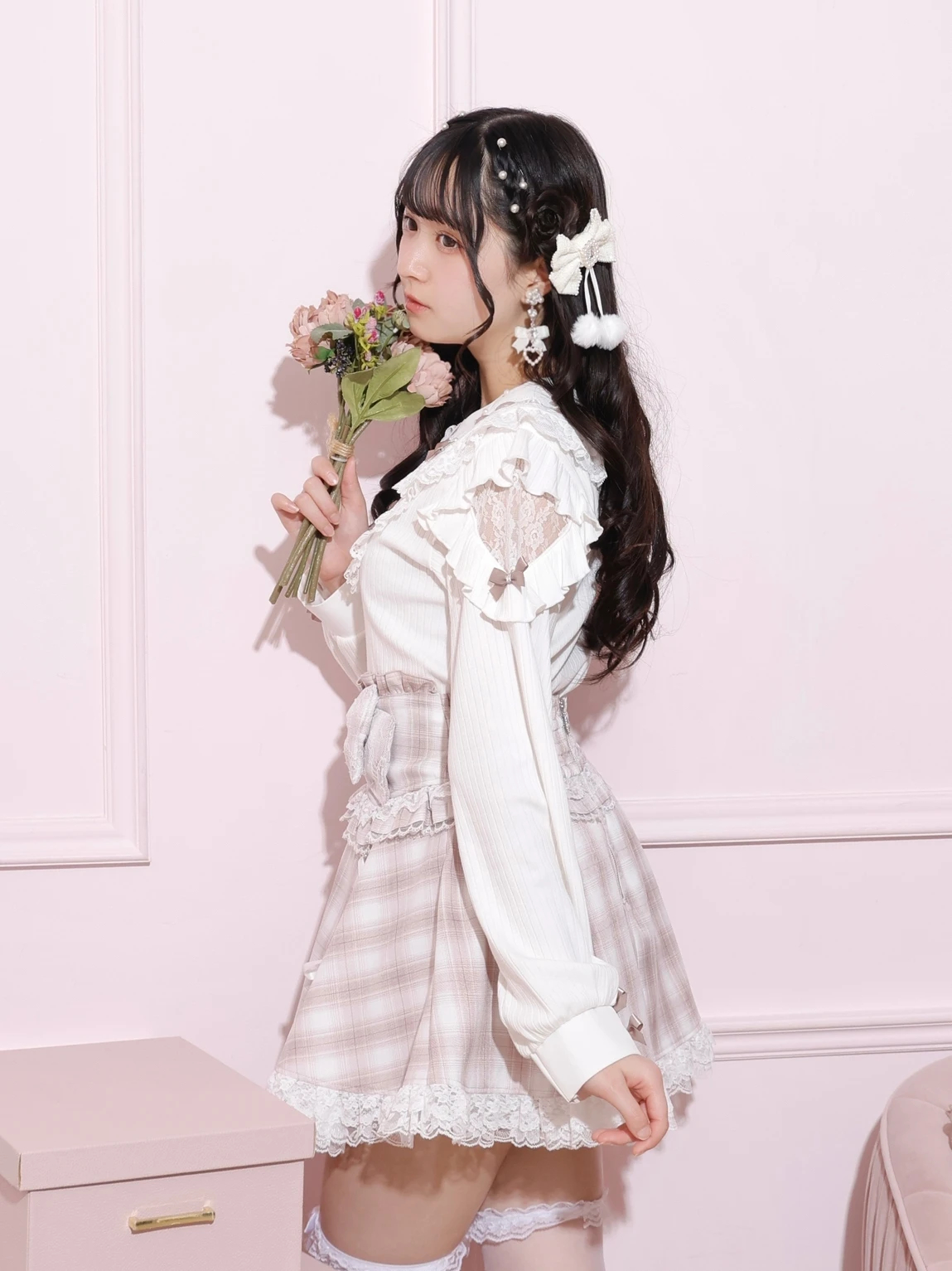 ドーリーリボンダブルスピンドルスカパン（ミニスカート｜ピンク・黒