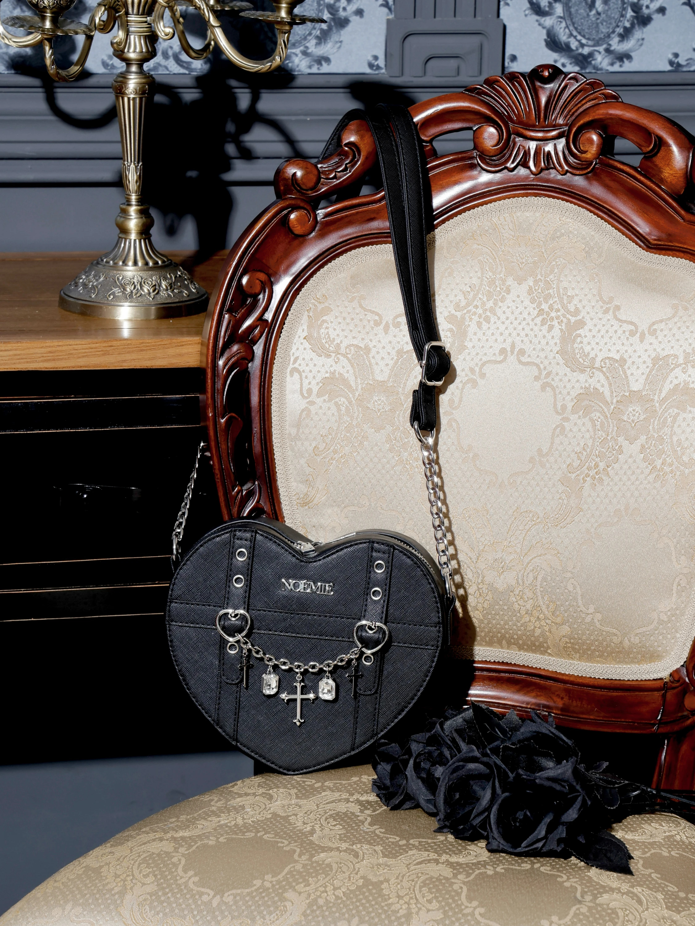 チェーン付きハートショルダーバッグ（ショルダーバッグ｜黒）｜【公式