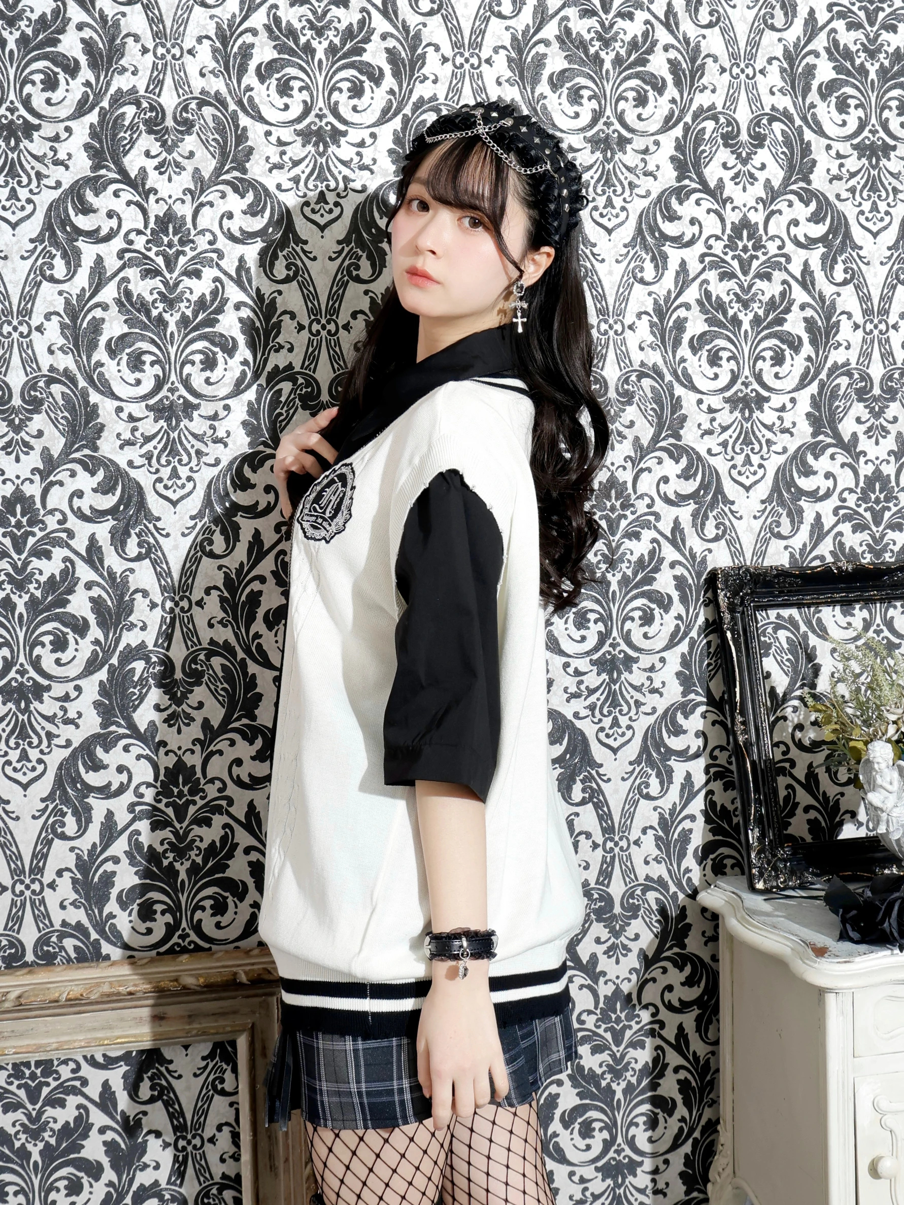 チェーンネクタイ付きユニセックスニットベスト（チュニック｜オフ