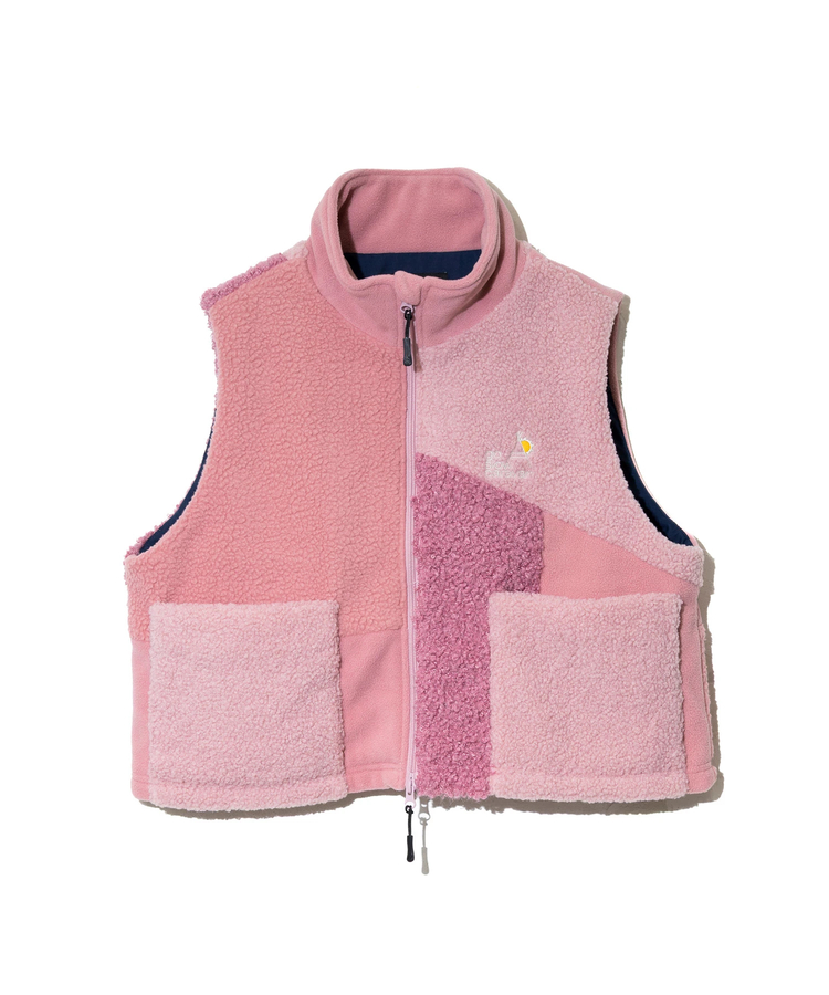 ボア×フリース パッチワークショートベスト (WOMENS)｜ファッション