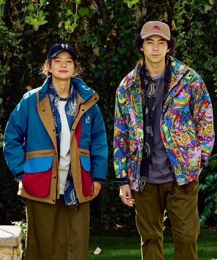 2レイヤークレイジー/総柄プリントフードインスタンドブルゾン (MENS