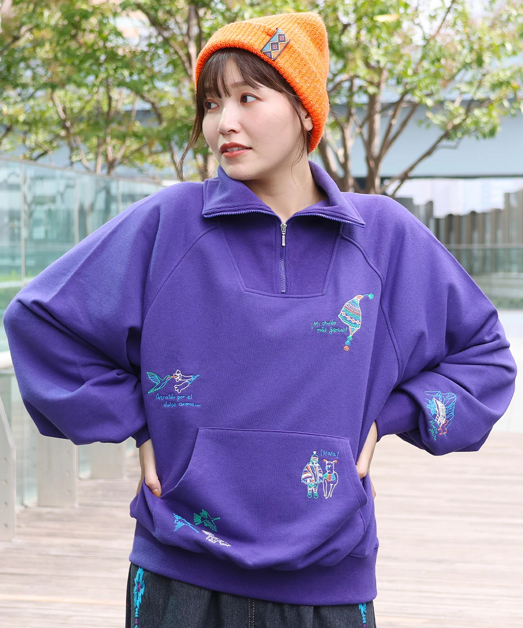 スケッチ刺繍ハーフジッププルオーバー / スウェット・パーカー