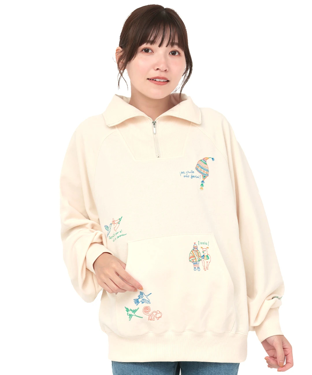 スケッチ刺繍ハーフジッププルオーバー / スウェット・パーカー