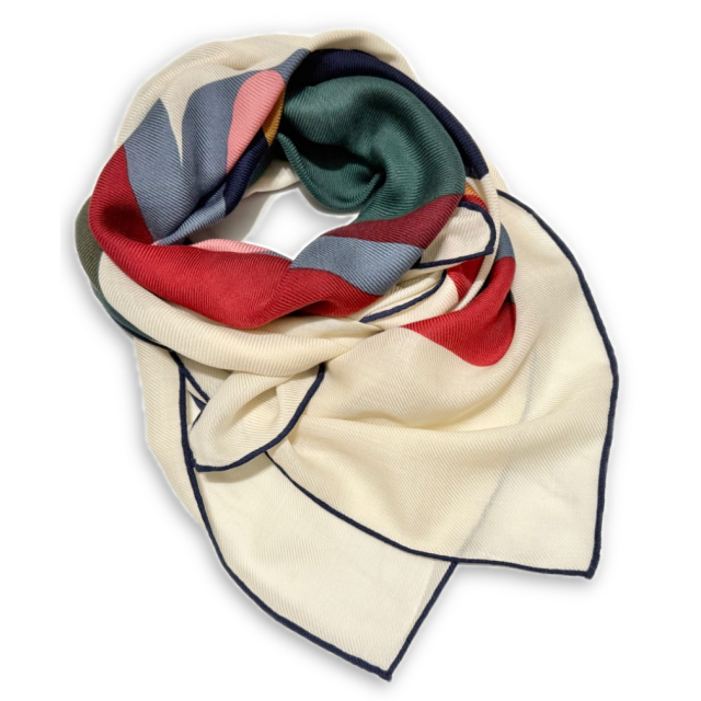 ロロピアーナ カシミア×シルク マルチカラースカーフ 赤×ネイビー Loro