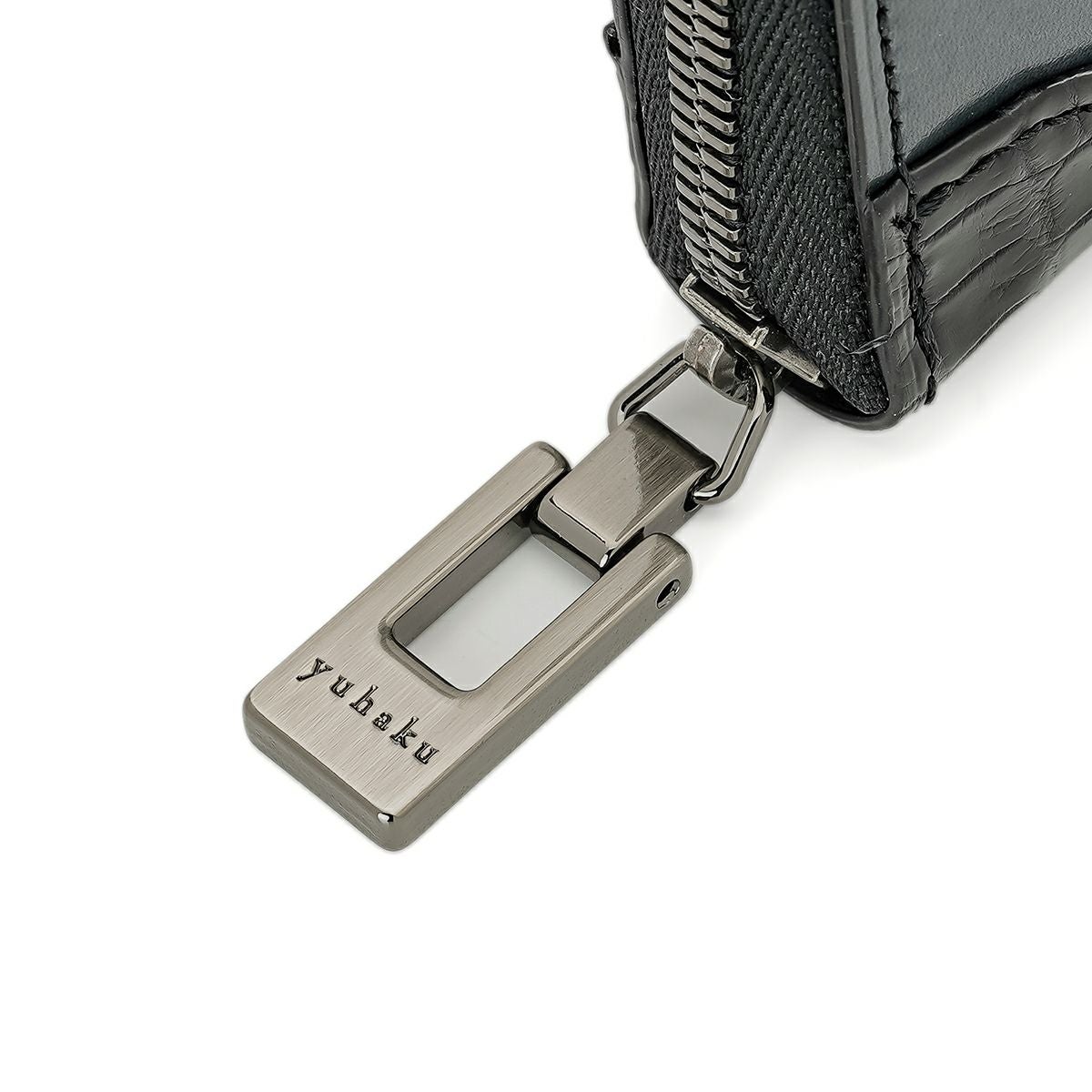 ユハク クロコダイルコンビ ラウンドファスナーマルチケース グレー