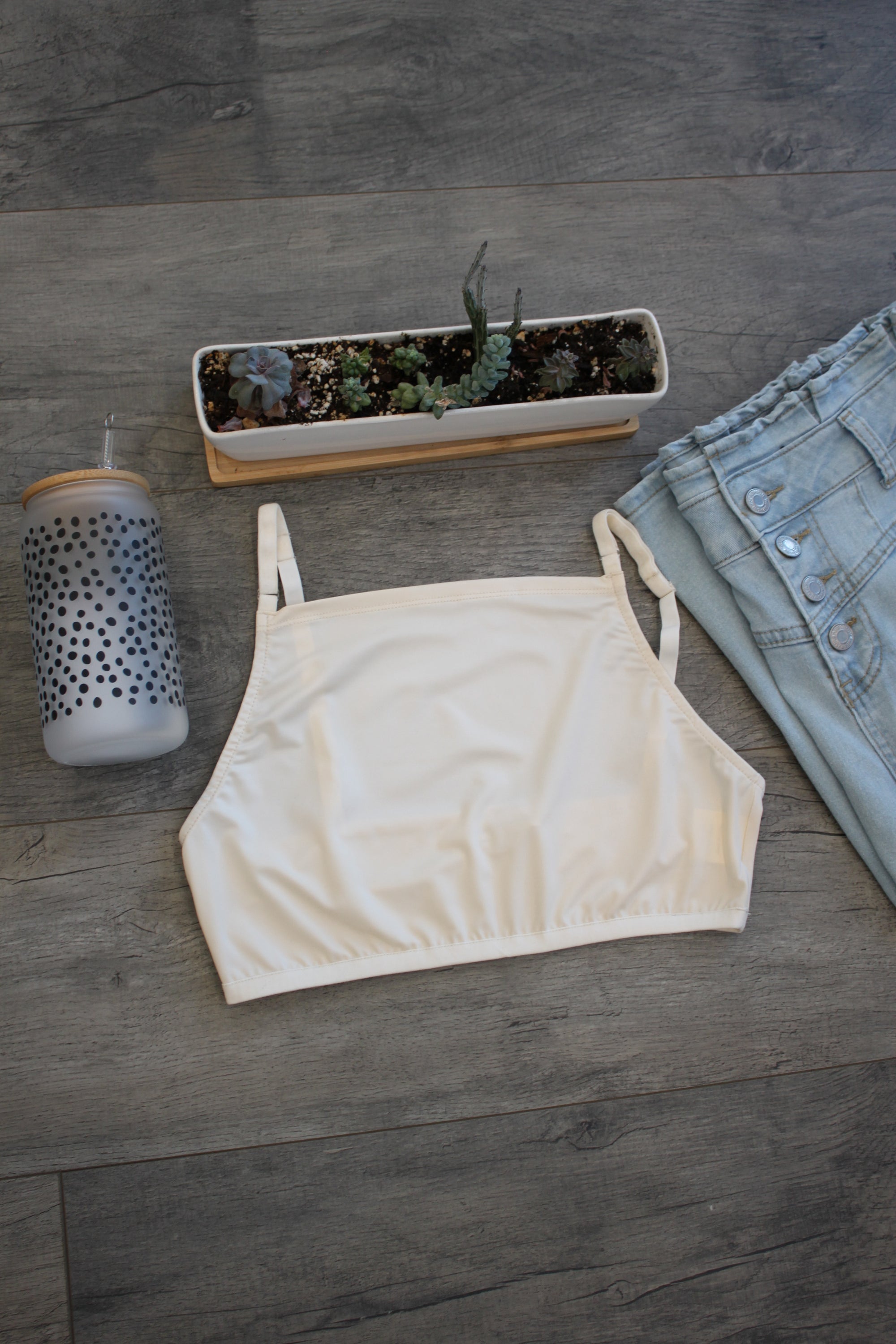 Modest Basic Cropped Cami in Cream - JamieRose & Co.