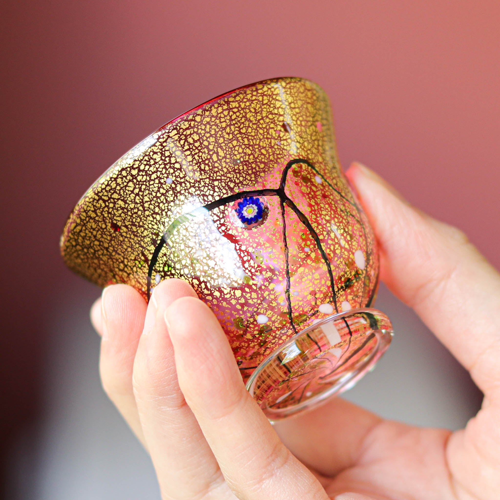 綾ガラス 酒器 | 光琳 雅 ぐい呑み | 金赤 | グラスアート黒木