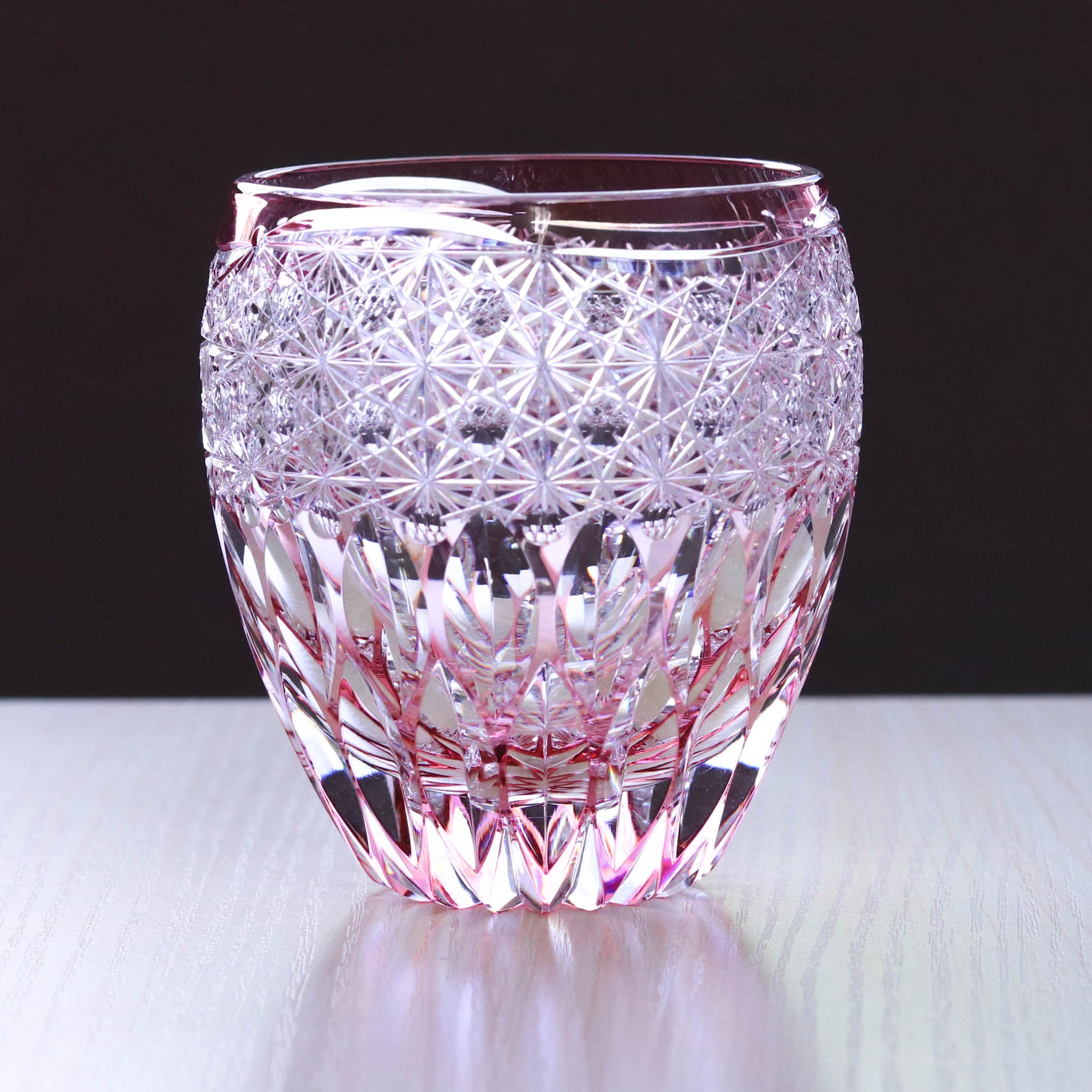 江戸切子 ロックグラス | 蓮華 | 金赤 | 東亜硝子工芸