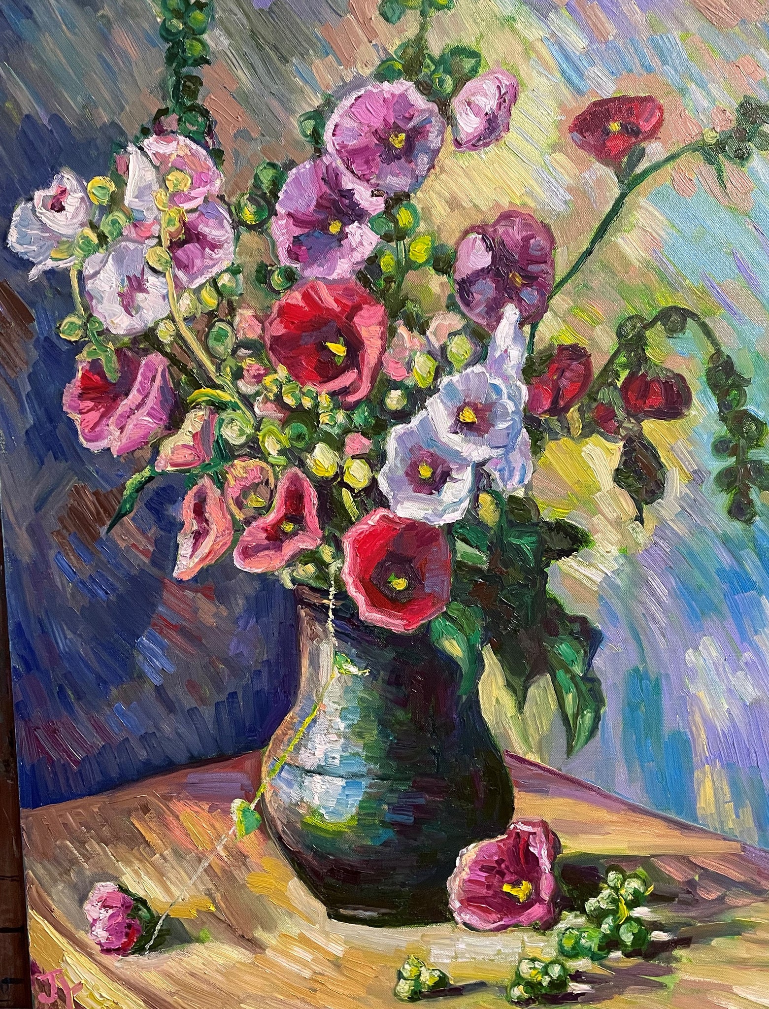 Original Oil Painting, Lights Dancing On Flower, 21.5x31.5x1.5