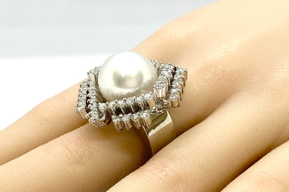 South Sea Pearl Pt900白蝶パール ダイヤモンドリング (NO.127978
