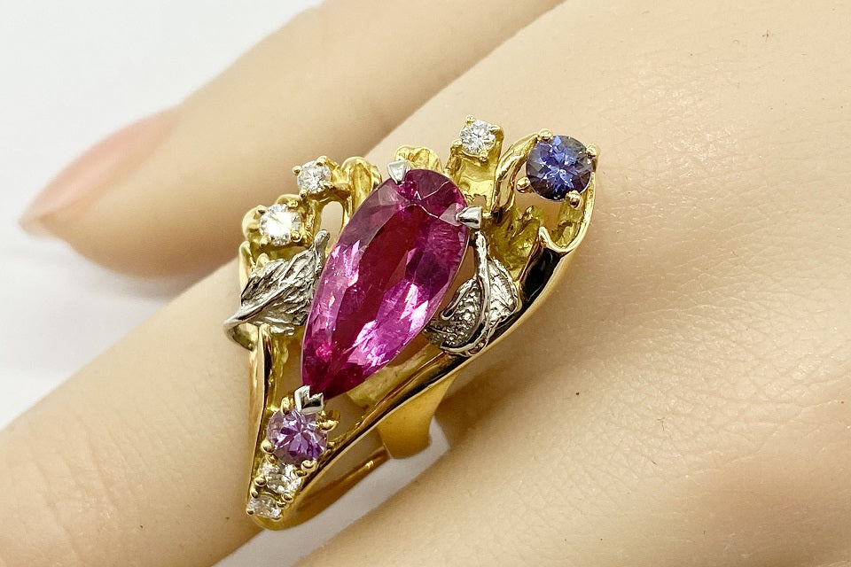 松崎勉＆憲子】 K18/Pt900ピンクトルマリン ダイヤモンド ブルー