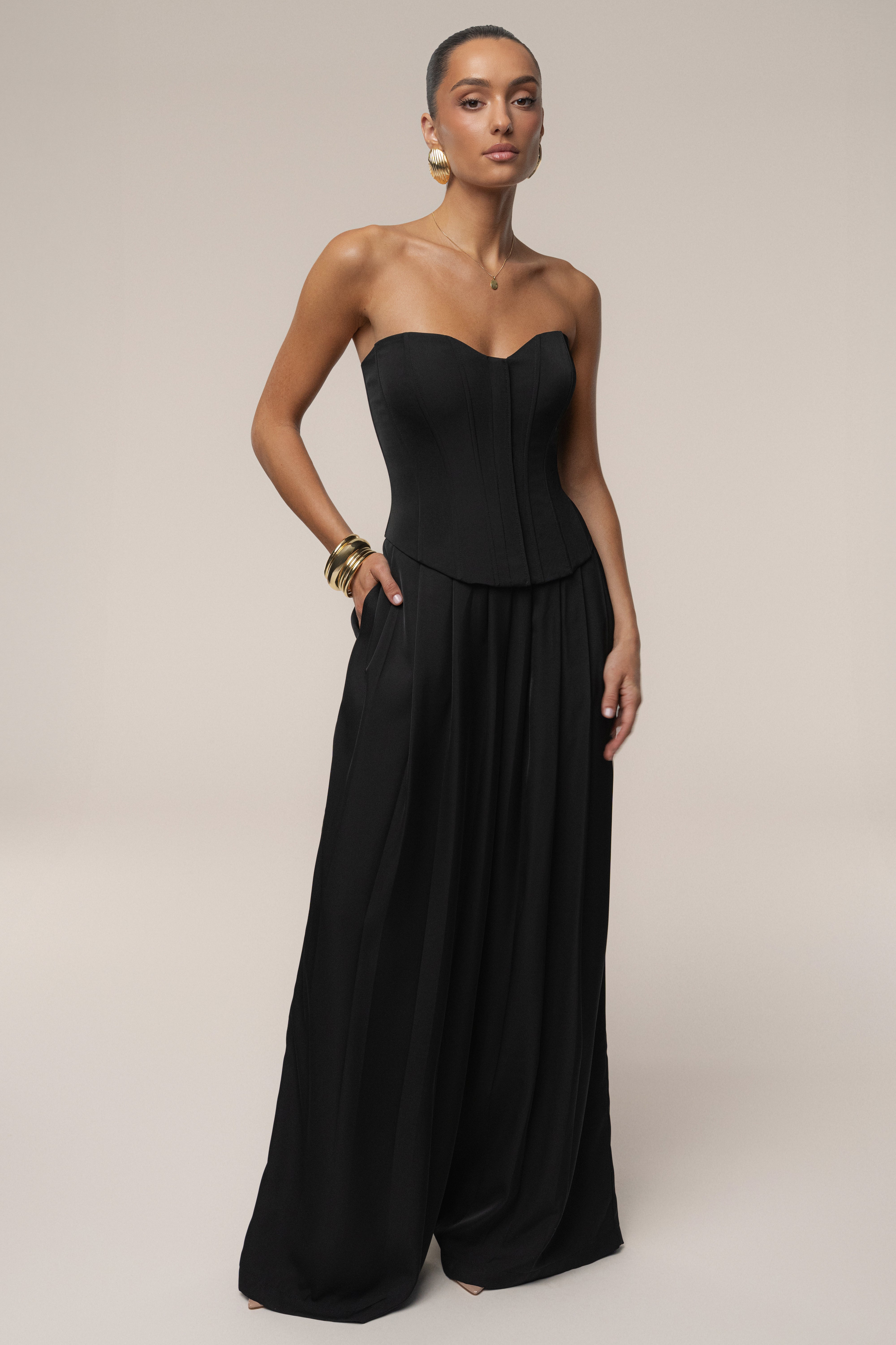 Black Viv Satin Bustier Top