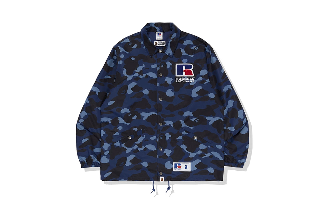 BAPE X RUSSELL 】COLOR CAMO COLLEGE COACH JACKET | bape.com