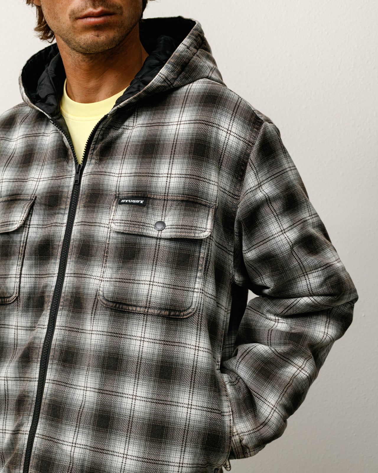 Zip Hooded Plaid Shirt – Charcoal | Outerwear | Stüssy Japan
