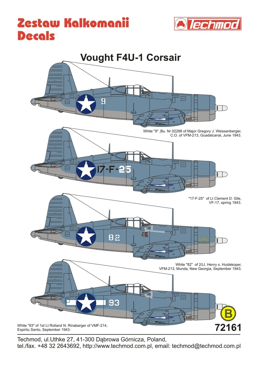 Vought F4U-1 Corsair Techmod 72161