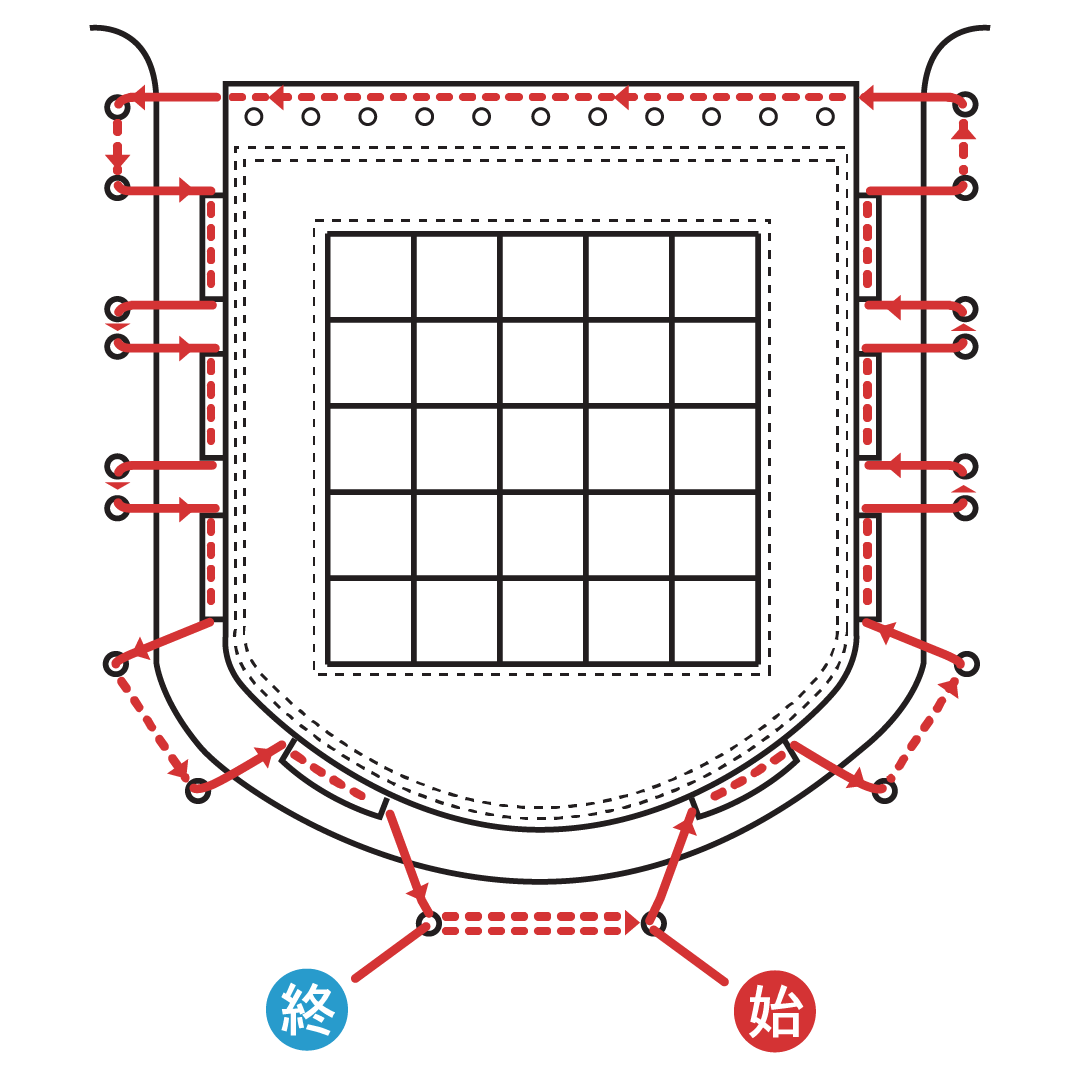 QR｜ウェブの紐の通し方説明｜ミズノ公式オンライン