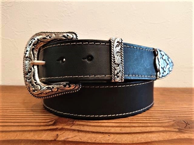栃木レザー3ピースバックルベルト【ブラック】38mm【WESTEN BUCKLE