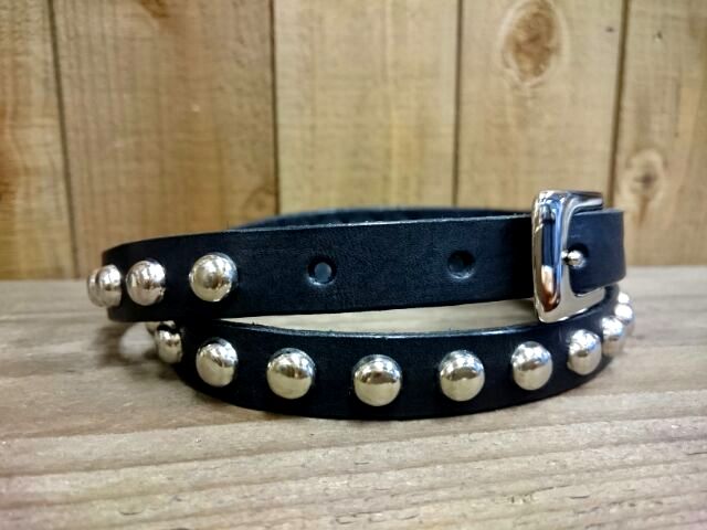 ナローベルト ラウンドスタッズシルバー 【ブラック】15mm 細ベルト