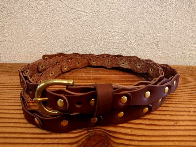 ナローベルト レザーチェーンデザインベルト 栃木レザー【チョコレート