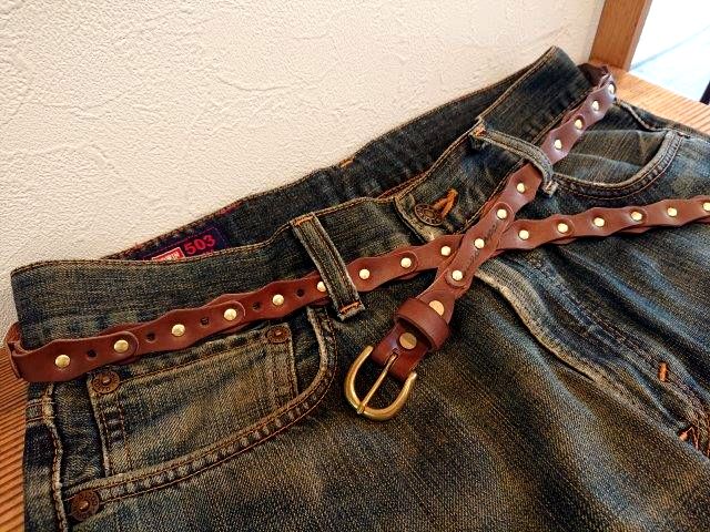 ナローベルト レザーチェーンデザインベルト 栃木レザー【チョコレート