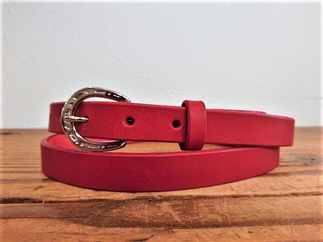ナローベルト 栃木レザー 20mm【レッド】剣先40cm ロングタイプ
