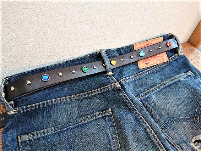 ナロースタッズベルト ランダムカラーストーンスタッズ 20mm／25mm