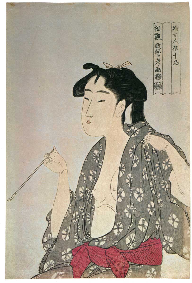 婦女人相十品・煙草を吸う女 歌麿 jpsutamaro15