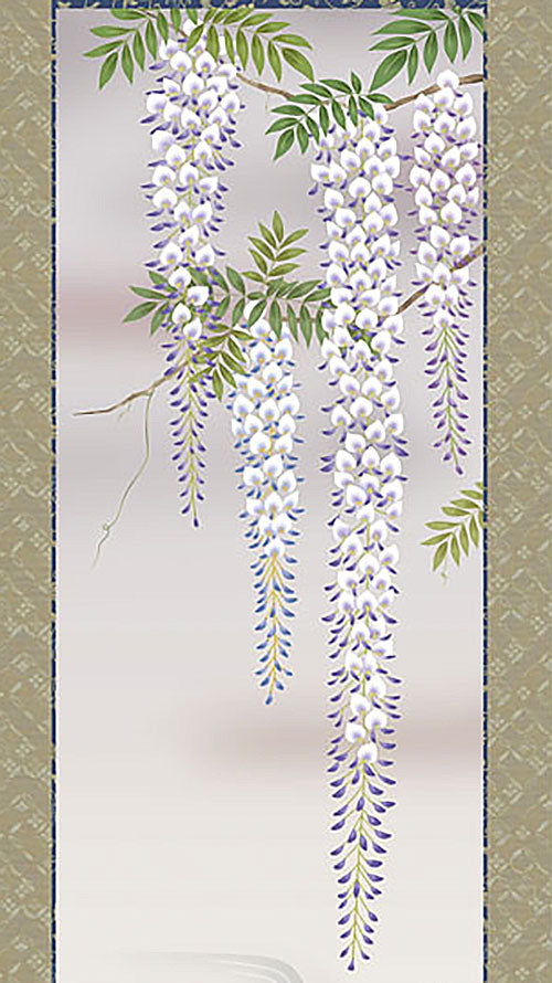 花鳥画掛け軸 藤の花 森山観月 – 寿鳳人形の東芸