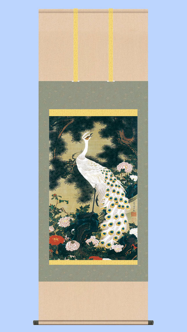 老松孔雀図 掛け軸｜伊藤若冲 花鳥画 – 寿鳳人形の東芸