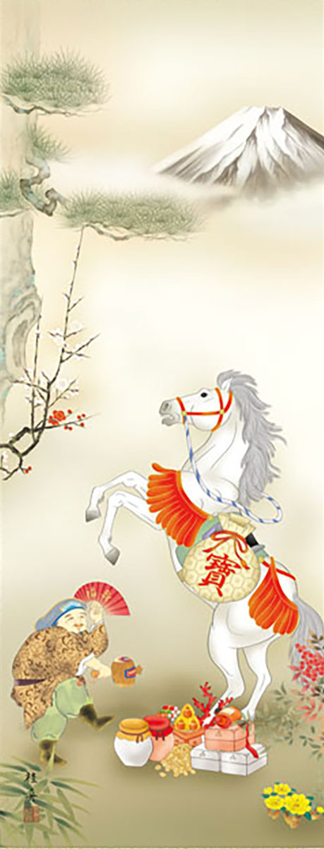 縁起画掛け軸 跳馬吉祥図 長江 桂舟 – 寿鳳人形の東芸