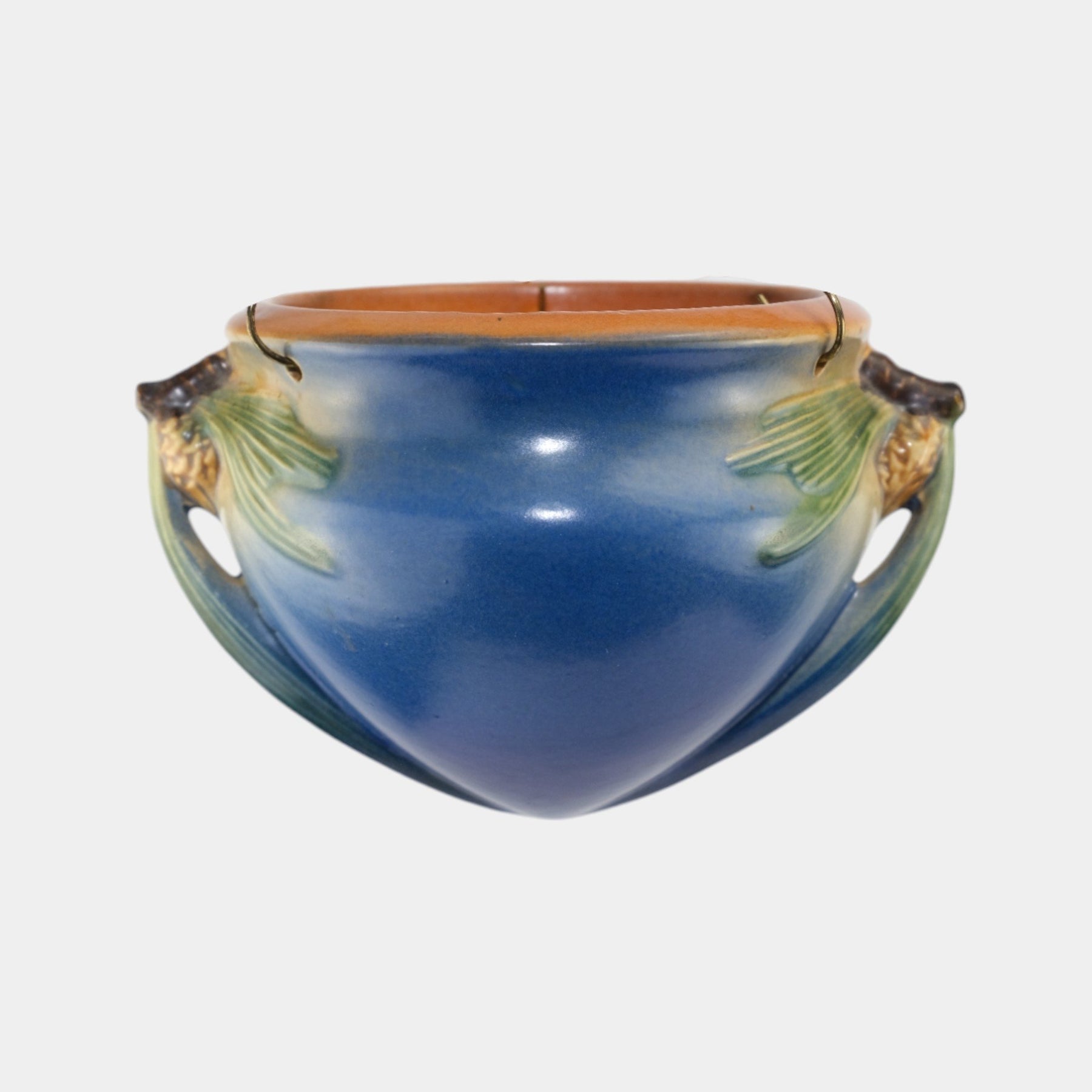 Roseville Pine Cone Blue 1935 Vintage Art Pottery Hanging Basket