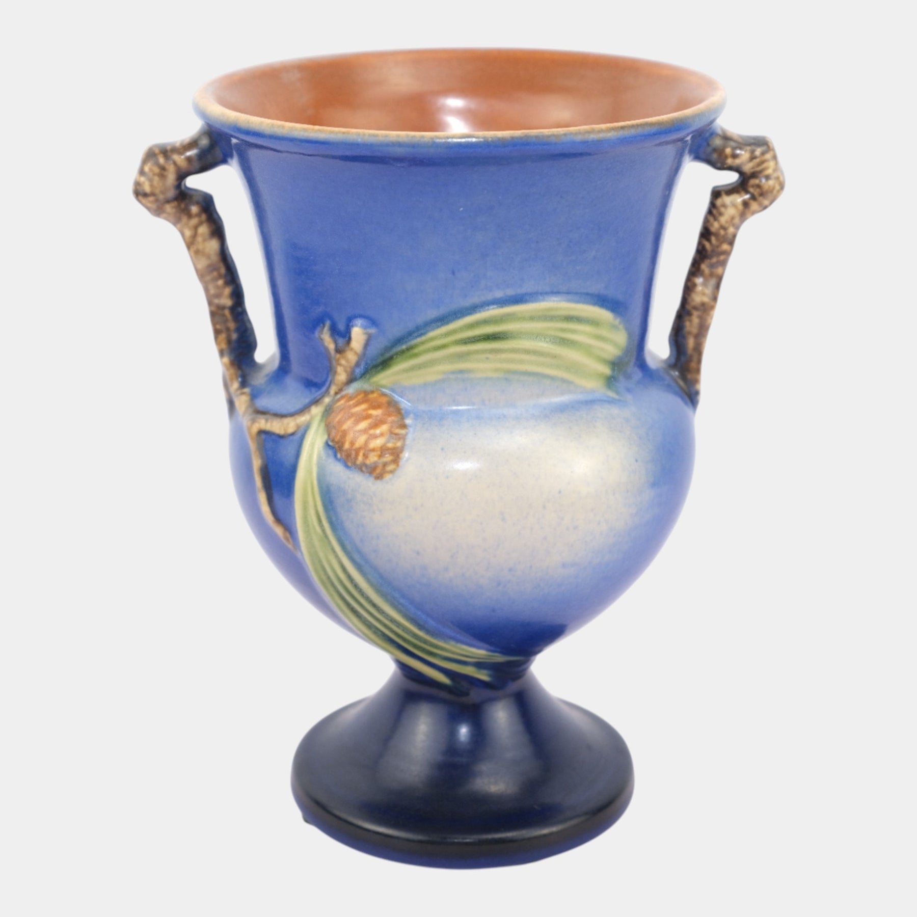 Roseville Pine Cone Blue 1936 Vintage Art Pottery Ceramic Handled