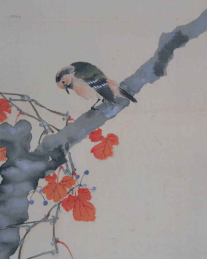 山瀬春嶺 深秋菊小禽図 | 掛軸(掛け軸)販売／表装ご依頼は掛軸いっぷく