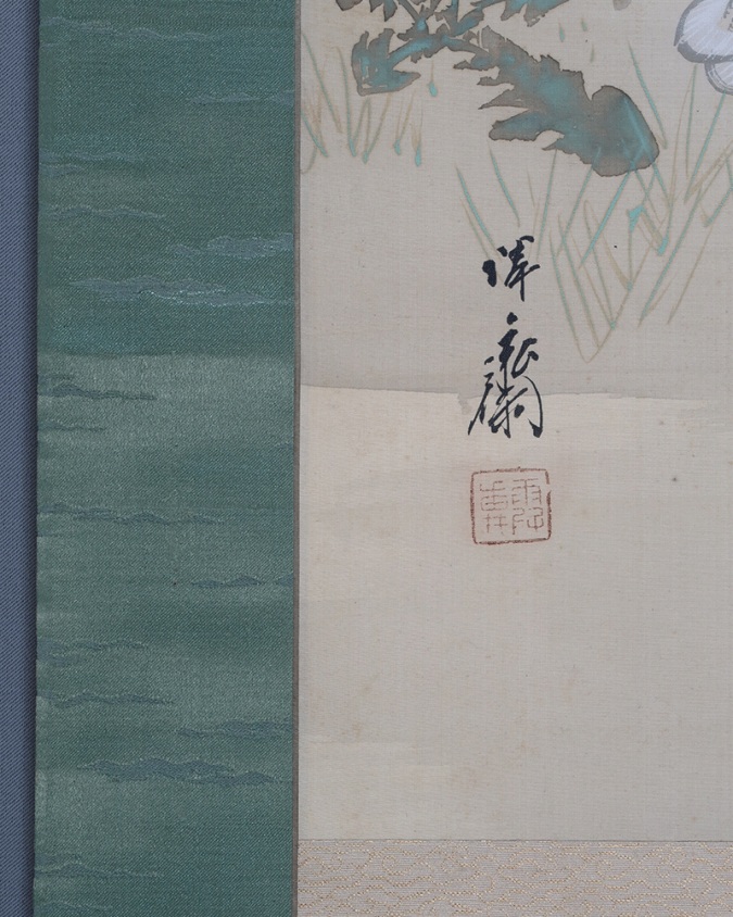 徳田隣斎 桜下倭鶏 | 掛軸(掛け軸)販売／表装ご依頼は掛軸いっぷく掛軸